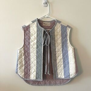 PROCHE Striped Quilted Vest with Tie Front - Reversible